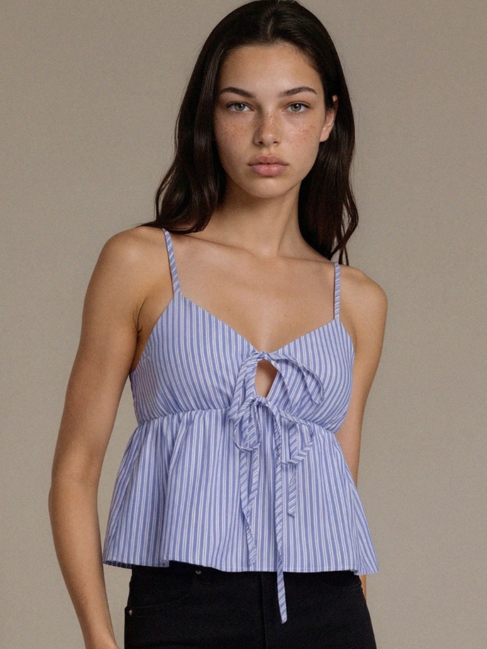 Striped Tie-Front Peplum Cami